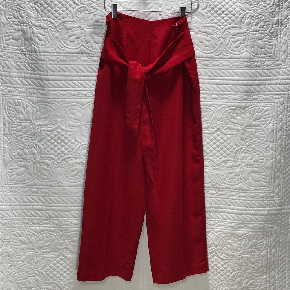 JILLIAN JONES Red Linen/Rayon Ankle Pants